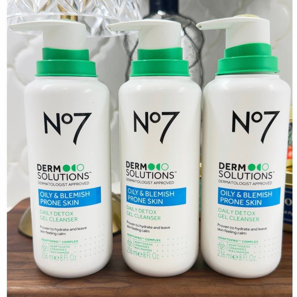 No7 Derm Solutions Daily Detox Gel Cleanser 8oz 3 Pack NEW